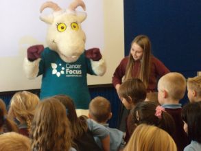 Genevieve the healthy goat visits KPS